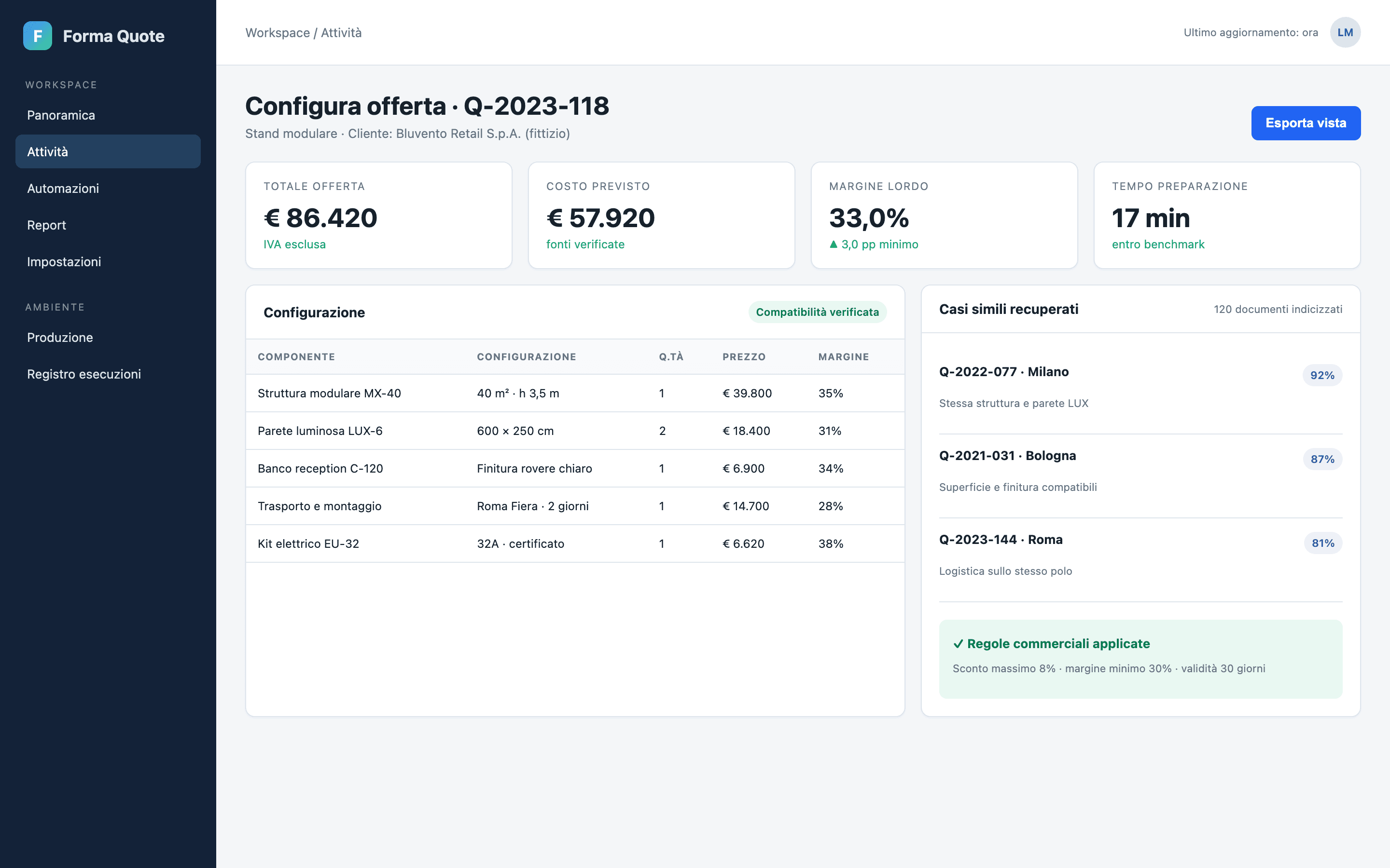 Ricostruzione anonimizzata del configuratore di offerte